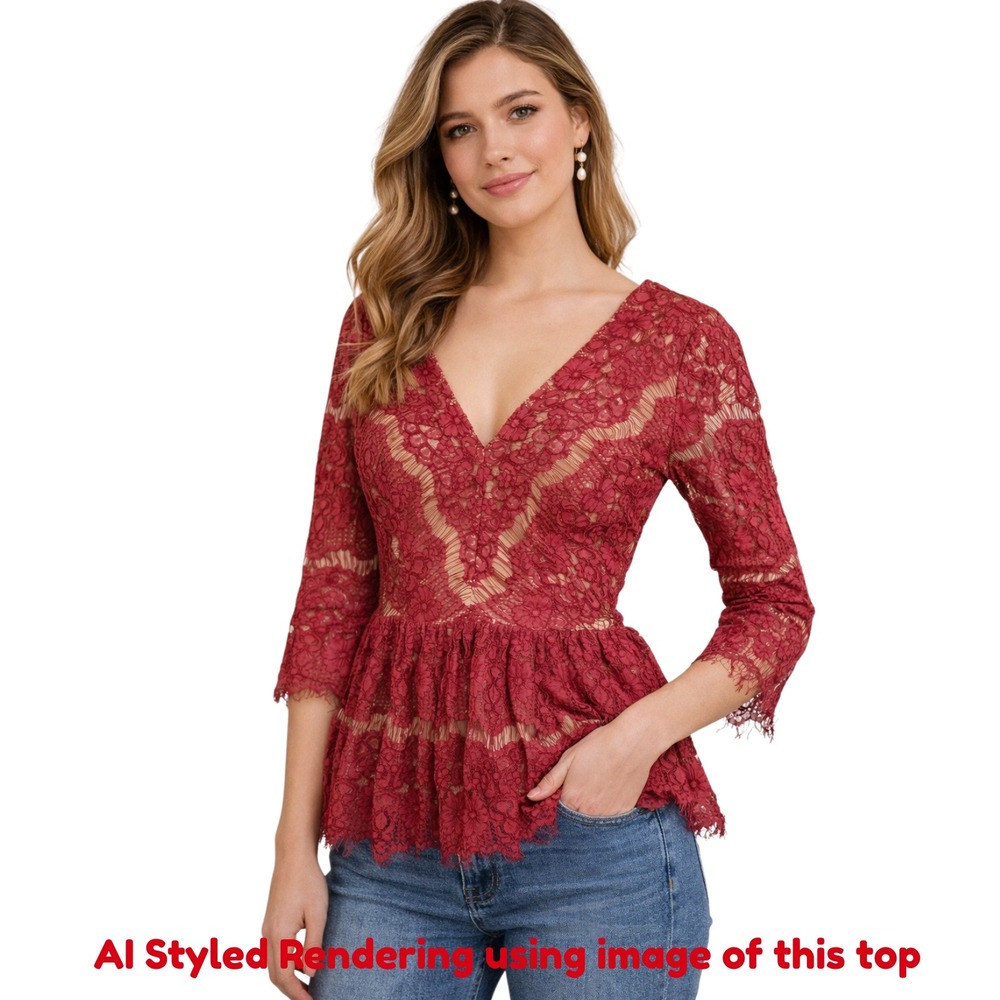 Maeve Anthropologie Women's Small Lace Peplum V Neck 3/4 Sleeve Top Flared *Flaw